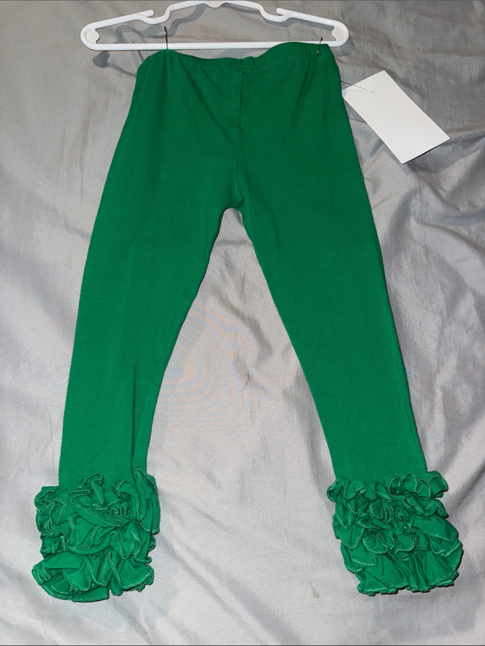 Girls Green Ruffle Hem Leggings